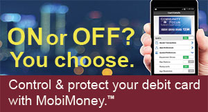 A photo of a debit card with the MobiMoney app