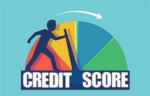 A graphic of a person adjusting a clock handle with a phrase Credit Score