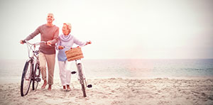 An older couple on their bikes