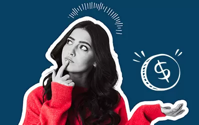 A woman with a dollar coin 